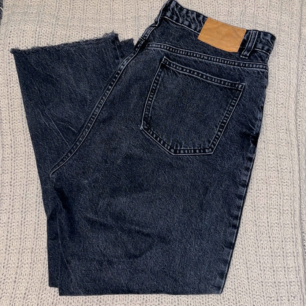 zara, straight leg jean, size 12, raw hem, washed black denim